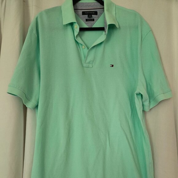 Tommy Hilfiger Mens Custom Fit Short Sleeve Polo Shirt  Green XL - Picture 1 of 9